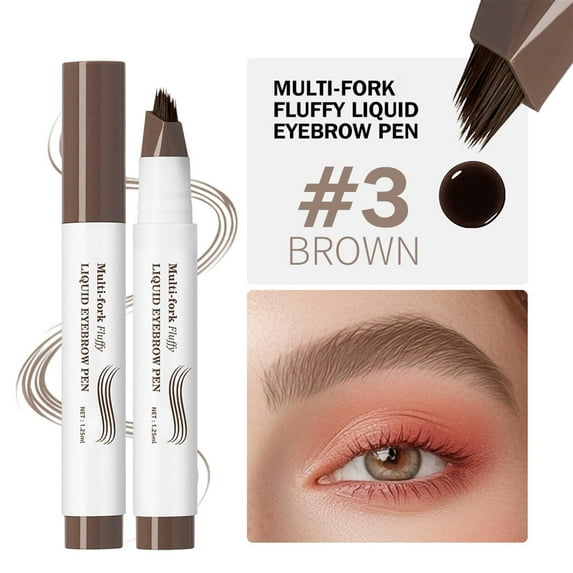 Kokovifyves Microblading Eyebrow Pencil with A Fork Tip Waterproof 4 Tipped Spoolie Brush Brow Pen Natural Makeup Effect 1.25ml