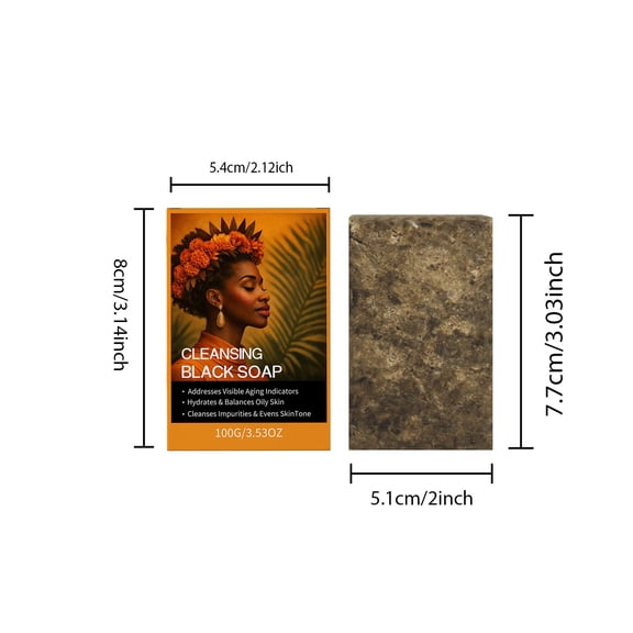 Kokovifyves Moroccan Black Soap Bar, Hydrating Cleansing for Dry Skin, Even Tone Face & Body Wash Daily Care 100g
