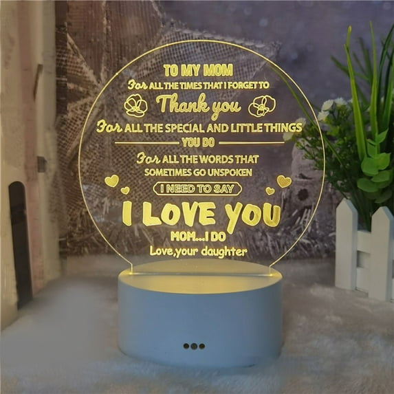 Kokovifyves Mothers Day Decorations Mother's Day Gift-LED Acrylic 3D Mother's Day Greeting Gift Light, Acrylic Greeting Mother's Day Gift Atmosphere Light (White Warm Light)