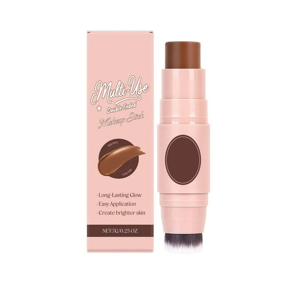 Kokovifyves Multi Use Waterproof Highlighter Stick with Brush 3 In 1 Cream Bronzer Blush Stick for Cheeks Eyes Lips Long Lasting Easy Application