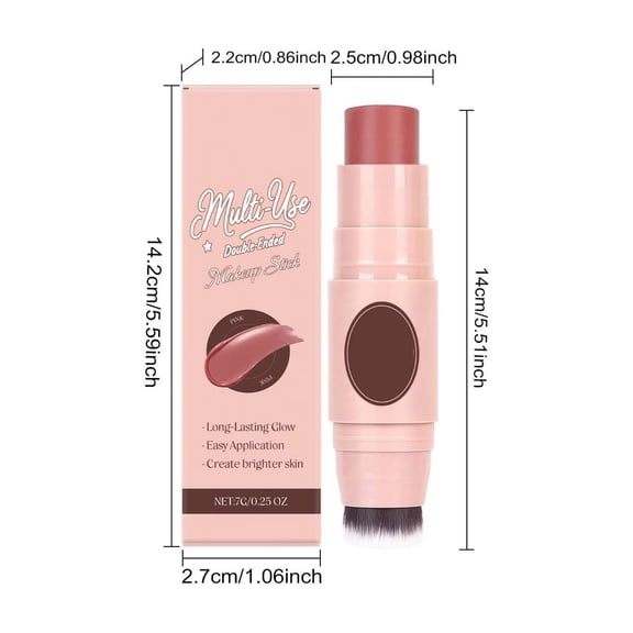 Kokovifyves Multi Use Waterproof Highlighter Stick with Brush 3 In 1 Cream Bronzer Blush Stick for Cheeks Eyes Lips Long Lasting Easy Application