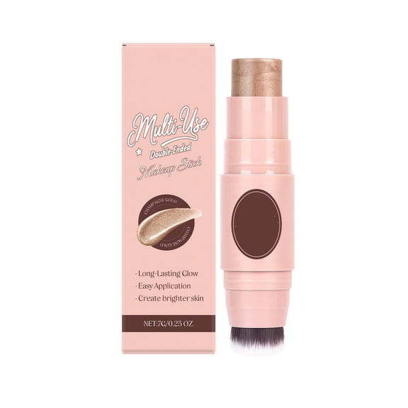 Kokovifyves Multi Use Waterproof Highlighter Stick with Brush 3 In 1 Cream Bronzer Blush Stick for Cheeks Eyes Lips Long Lasting Easy Application