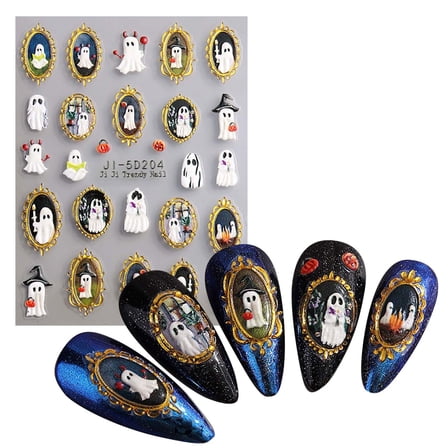 Kokovifyves Nail Care Embossed Nail Sticker 5D Carved Photo Frame Ghost Nail Applique Jelly Nail Supplies Women Nail Decoration