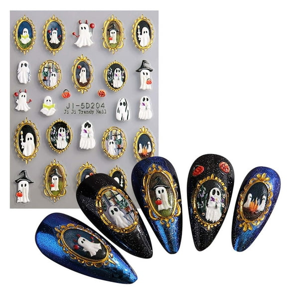 Kokovifyves Nail Care Embossed Nail Sticker 5D Carved Photo Frame Ghost Nail Applique Jelly Nail Supplies Women Nail Decoration