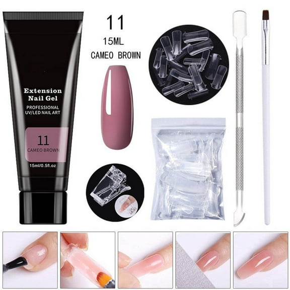 Kokovifyves Nail Care Poly Extension Gel Nail Kit, Clear Builder Jelly Gel Nude Poly Nail Enhancement Trial French Kit with Mini Nail 15ml