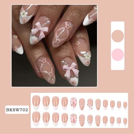 Kokovifyves Nail Care Press Short False Nails with Nail Glue Reusable Glue Nails 12 Sizes
