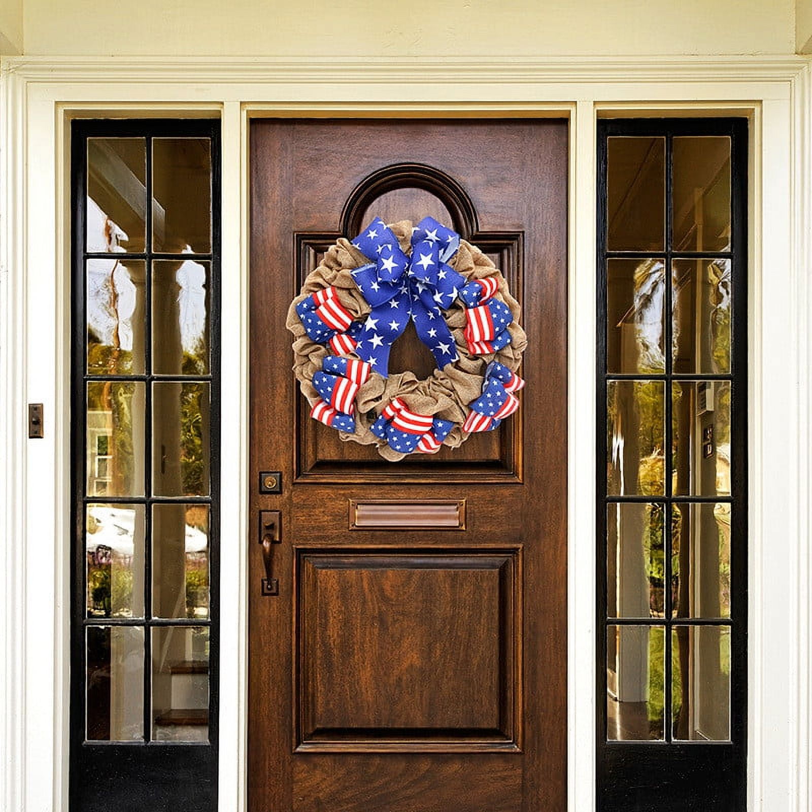 Kokovifyves Patriotic Decorations 11.8-Inch Rustic Red White and Blue Patriotic Fabric Front ...