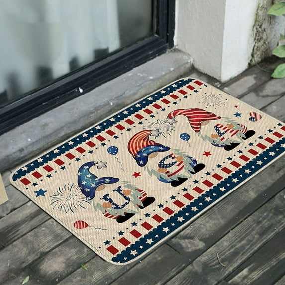 Kokovifyves Patriotic Welcome Doormat Retro American Flags Door Mat with Slip Resistants Rubber Vintage Linen Floor Mat for 4th of July Independence Day Indoor Outdoor Home