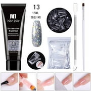 Kokovifyves Poly Extension Gel Nail Kit, Clear Jelly Gel Nude Poly Nail Enhancement Trial All-in-one French Kit with Mini Nail for Nail Art Kit Nails 15Ml