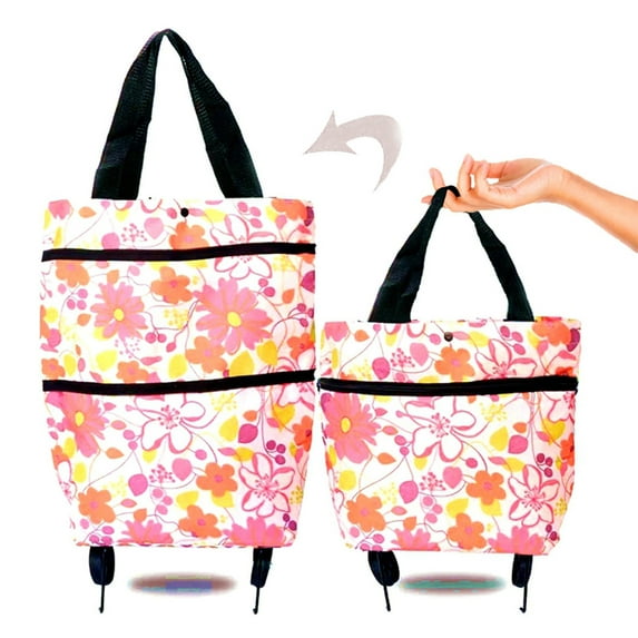 Kokovifyves Portable Shopping Wheel Bag Tug Bag Telescopic Roller Bag Supermarket Shopping Bag Shopping Cart Foldable Backpack