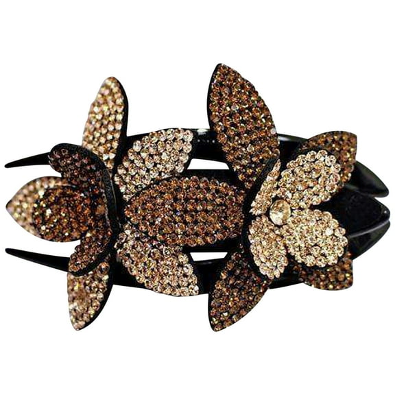 Kokovifyves Rhinestone Flower Hair Clip Elegant Ladies Elegant Disc Hair Swallowtail Clip Hairpin Jewelry Female Rhinestone Double Flower Hair Clip