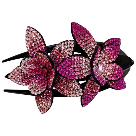Kokovifyves Rhinestone Flower Hair Clip Elegant Ladies Elegant Disc Hair Swallowtail Clip Hairpin Jewelry Female Rhinestone Double Flower Hair Clip