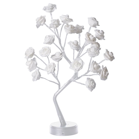 Kokovifyves Rose Flower Table Tree Light 24 LEDs Desk Top Bonsai Lighted Tree Battery Operated USB Plug Powered Tree Table Lamp Rose Flower Desk Tree Lamp for Home Party We White