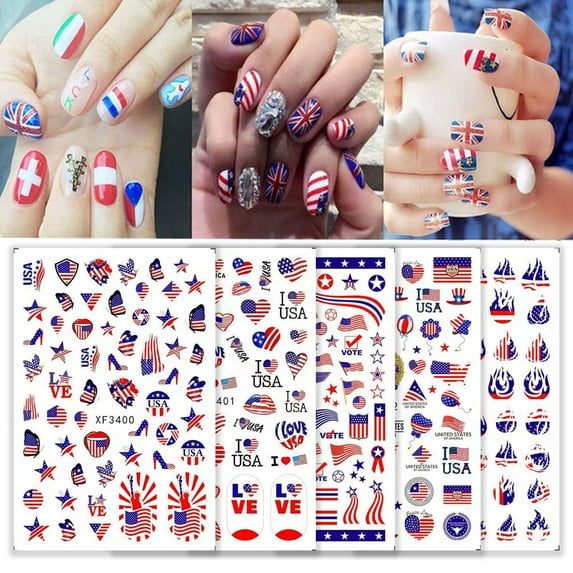 Kokovifyves Sheets Independence Day Nail Art Decals Self Adhesive Nail Stickers For 4th Of Patriotic Manicure Decoration