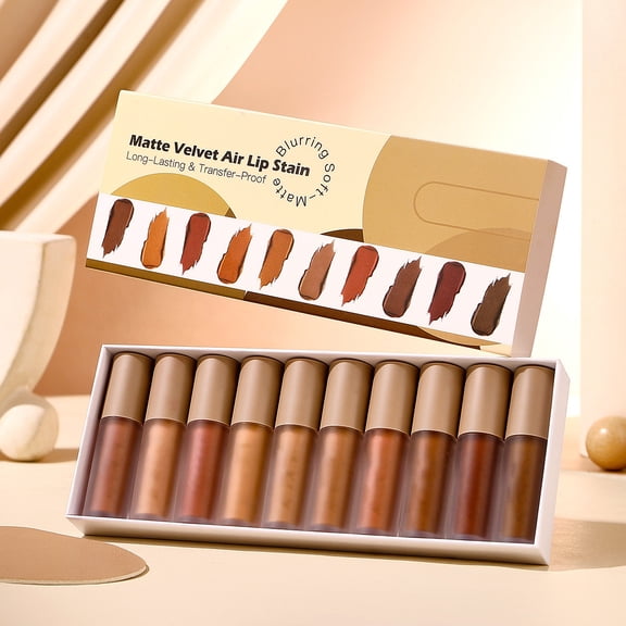 Kokovifyves Velvet Soft Matte Liquid Lip Gloss Set 10 Colors, Waterproof Transfer Resistant Daily Lip Cosmetic