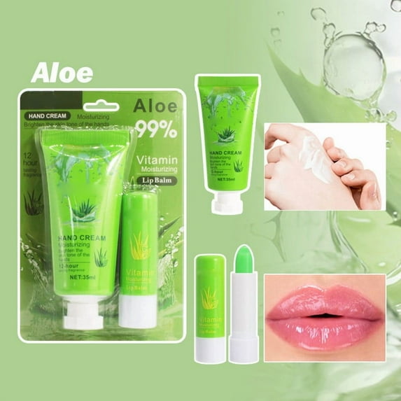 Kokovifyves Winter Cracking Hand Cream Moisturizing and Moisturizing Aloe Plant Hand Cream Lipstick Set