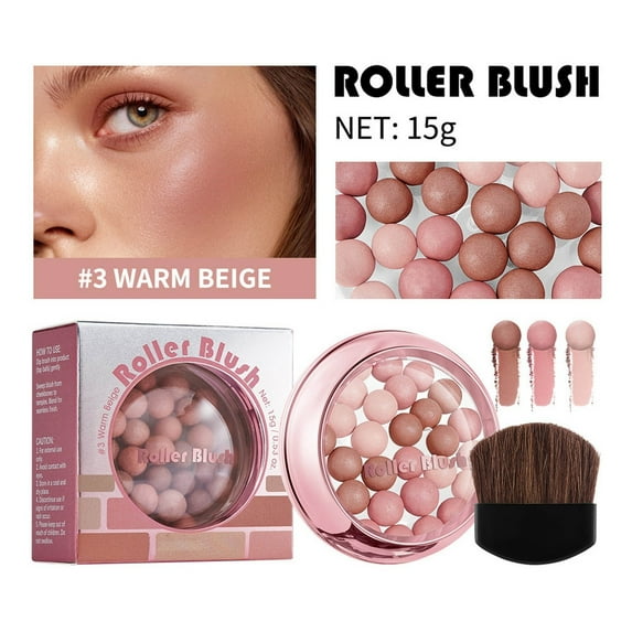 Kokovifyves Women's Beauty and Makeup Blush for Cheeks Three-dimensional Repair Delicate High Gloss Pearl Ball Powder Blusher