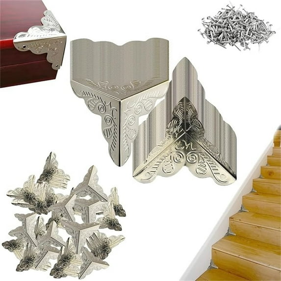 Kokovifyves Wooden Steps Stair Dusts Corners Decorative 100PCS Antique Dusts Corners for Stairs 25mm Vintage Edges Guard with Screws Vintage Stair Dusts Corners