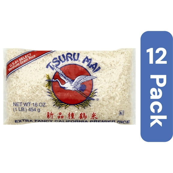 Tsuru Mai Medium Grain Extra Fancy California Premier Rice, 16 OZ (Pack of 12)