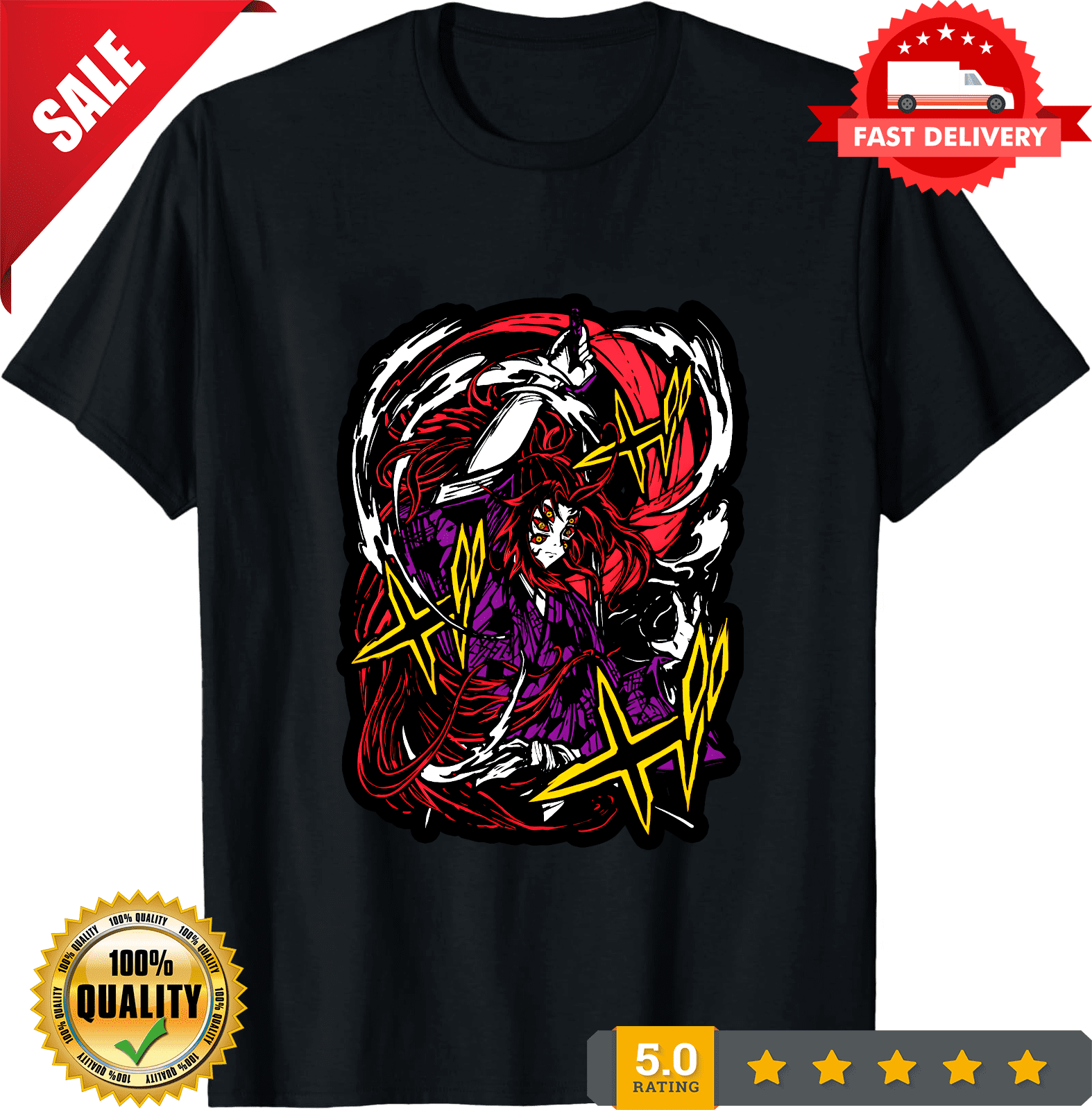 Kokushibo T-Shirt Kimetsu No Yaiba Anime Manga Black T-Shirt All Size ...