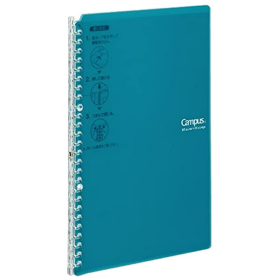 Kokuyo Campus Smart Ring Binder, B5 Blue Green Binder Notebook Up to 25 Sheets 26 Holes Slim Binder Folder with 10 Extra Campus Sarasara Loose-leaf Paper for Work & Study, Japan Import (-SP700BG)