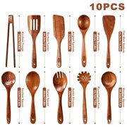 Kolagan 10-piece Set of Wooden Cooking Spoons, Wooden Kitchenware Set, Kitchen Spatula Set, Colander, Soup Spoon, Wooden Spatula, Non-stick Kitchen Tools Spoon - Baking Acacia