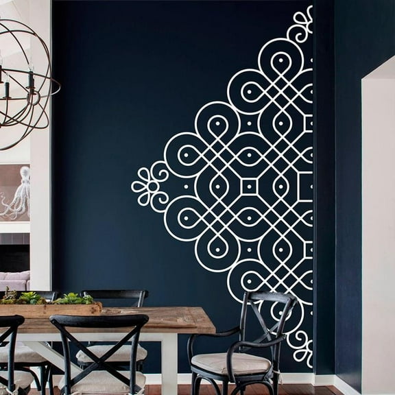 Kolam in Half Wall Sticker,Decor for Home, Studio, Patterns, Mandala, Removable Vinyl Sticker, Folk Indian Drawing Art 42X84cm