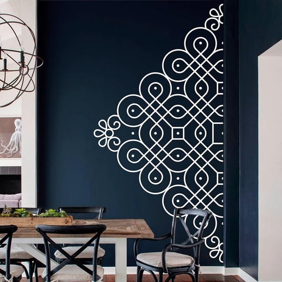 Kolam in Half Wall Sticker,Decor for Home, Studio, Patterns, Mandala, Removable Vinyl Sticker, Folk Indian Drawing Art 56X112cm