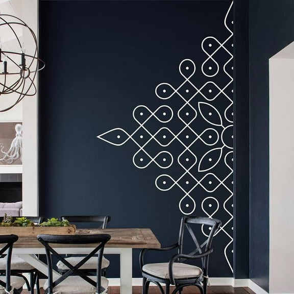 Kolam in Half Wall Sticker Studio, Patterns, Mandala, Removable Vinyl Sticker, Folk Indian Drawing,bedroom decor 42X84cm