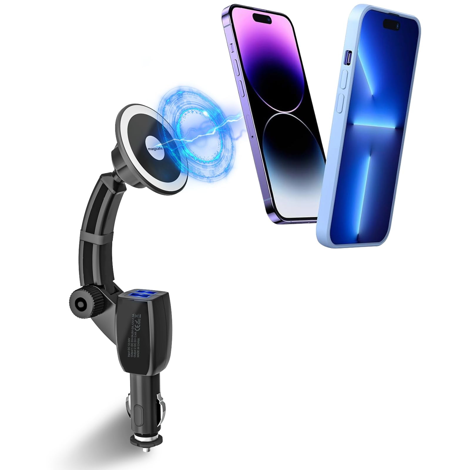 Kolasels Cigarette Lighter Adapter STF9 with Phone Holder Car, Dual USB Fast Charging