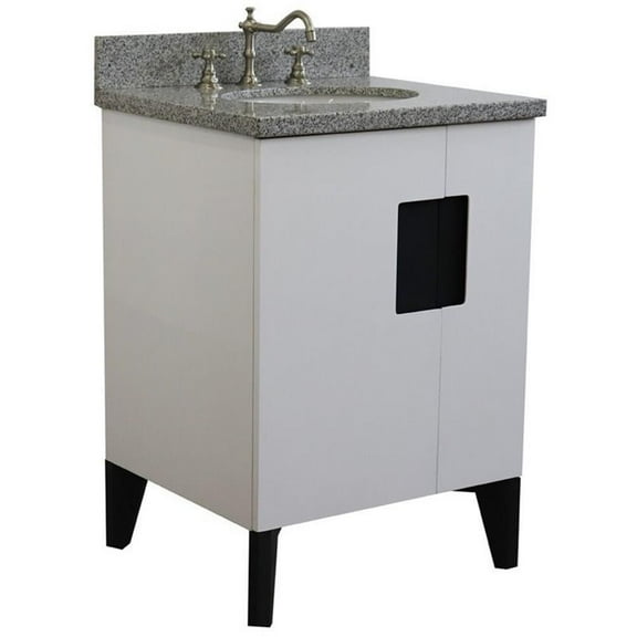 Kolb 25" Single Oval Sink Solid Wood Vanity with Gray Granite Stone in White