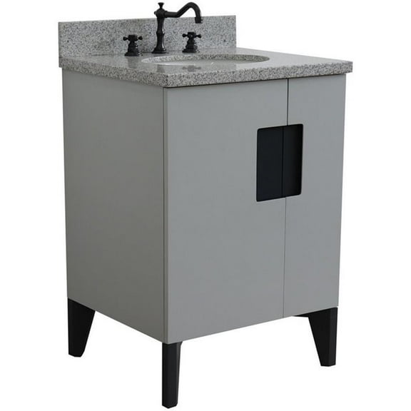 Kolb 25" Single Oval Sink Vanity with Gray Granite Stone in Light Gray