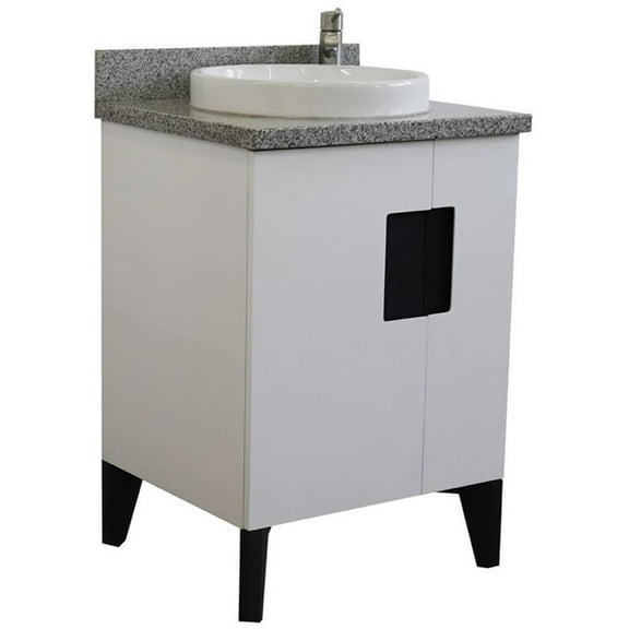 Kolb 25" Single Round Sink Vanity with Gray Granite Stone in White