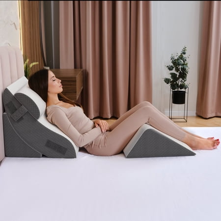 Kolbs 4pcs Orthopedic Bed Wedge Pillow Set | Stylish Chic Plush Velvet Cover | Post Surgery Body Pillow, Wedge Pillows for Sleeping | Acid Reflux and Gerd Wedge Pillow for Sleeping