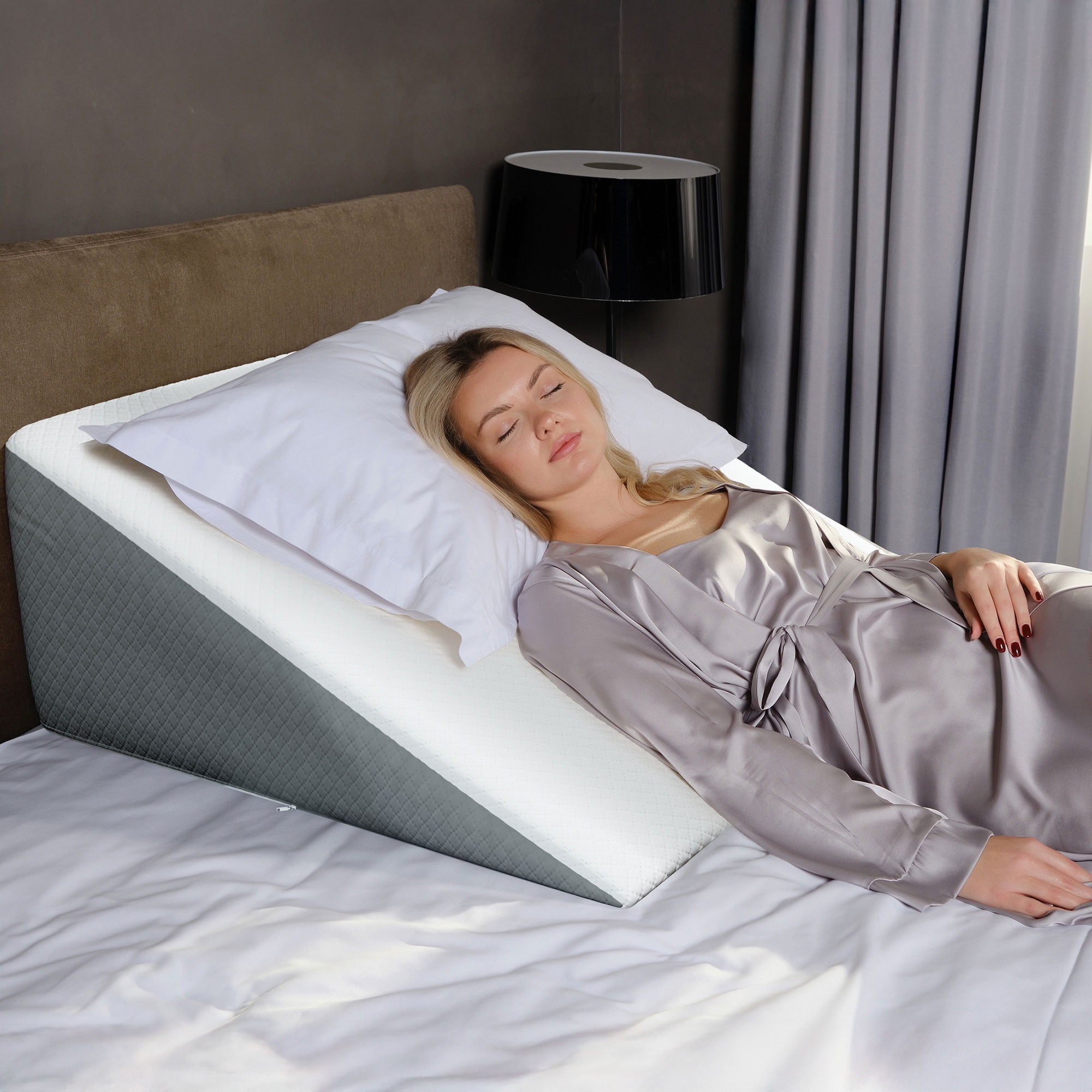 Extra Wide Gray and White Memory Foam Bed Wedge Pillow