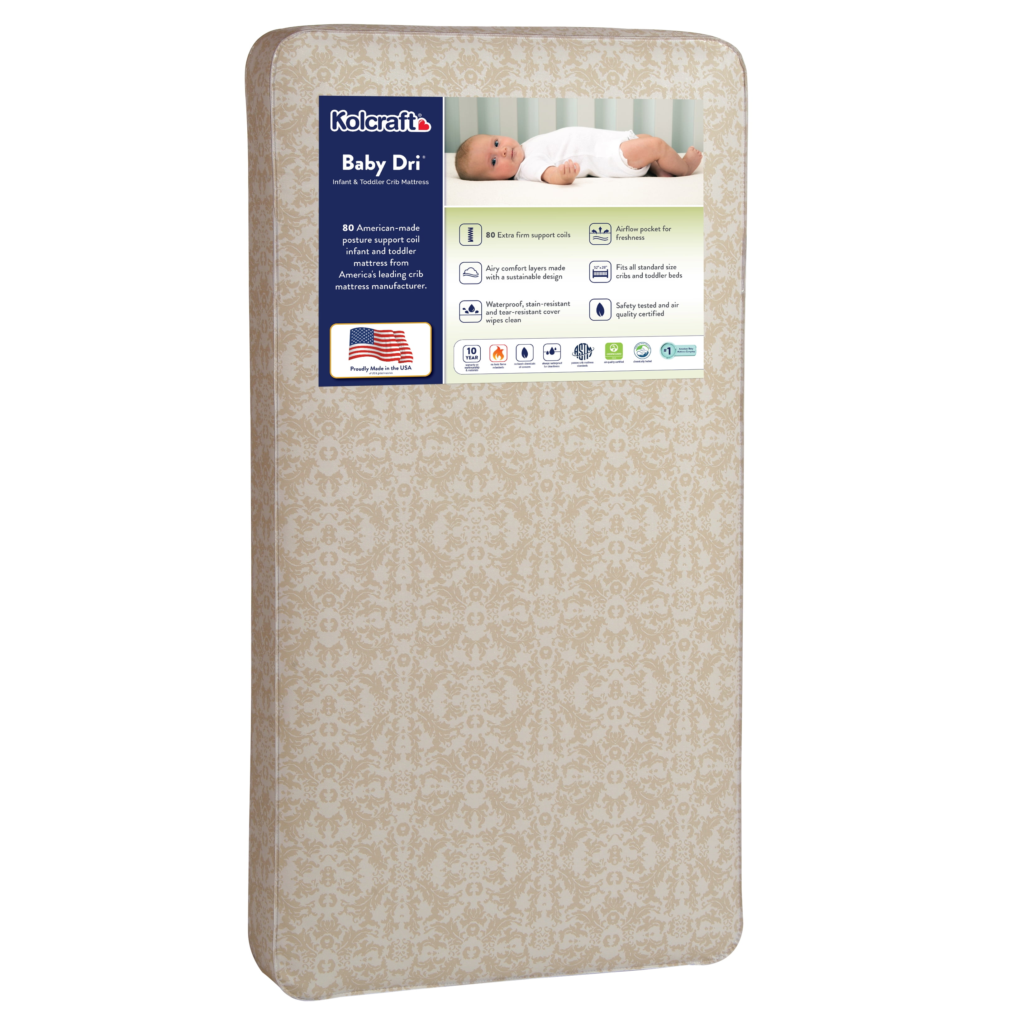 Free Shipping Kolcraft Baby Dri Extra Firm 80 Coil Baby Crib Toddler Innerspring Mattress Walmart