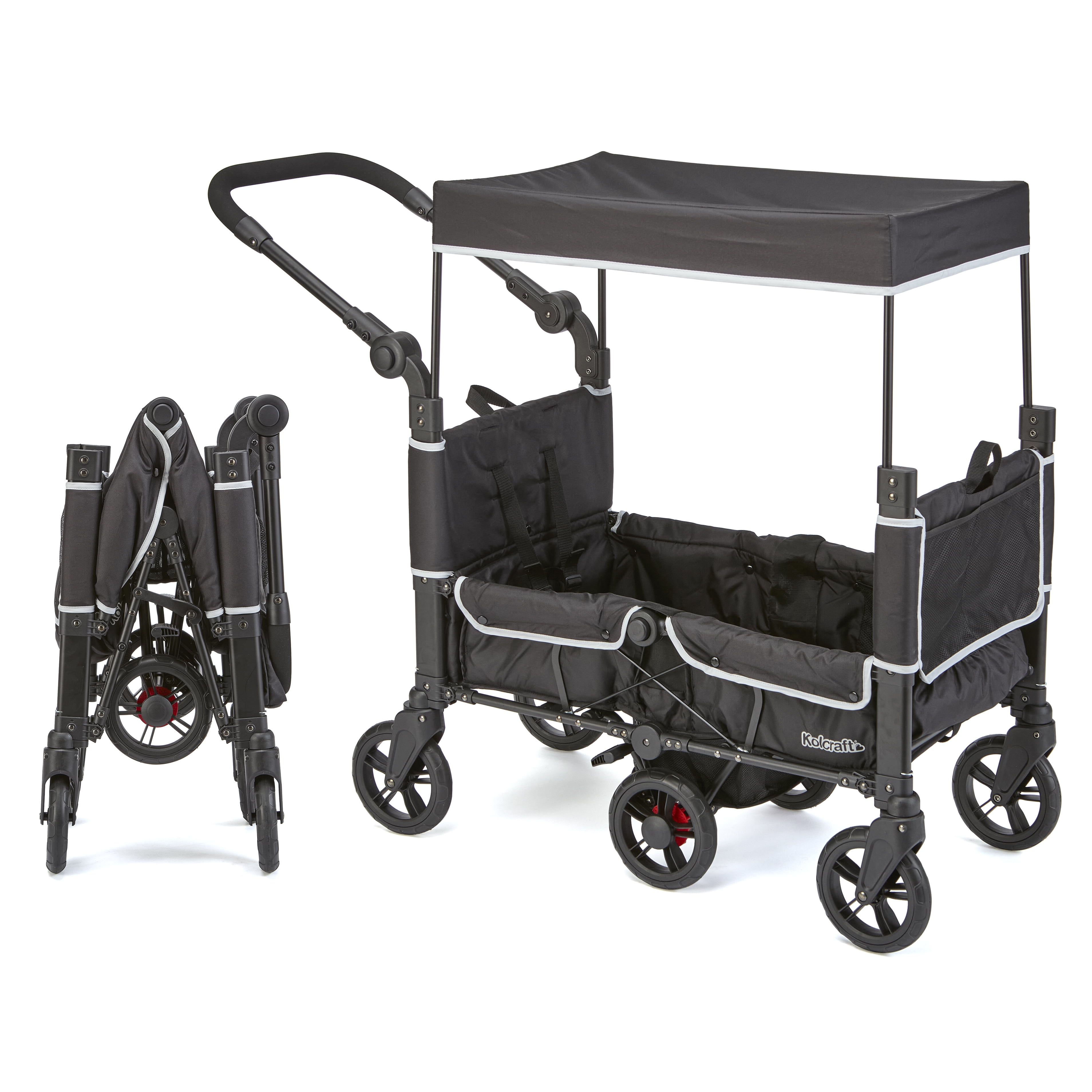 Kolcraft Cloud 360 Lightweight Double Baby Stroller Wagon, Black