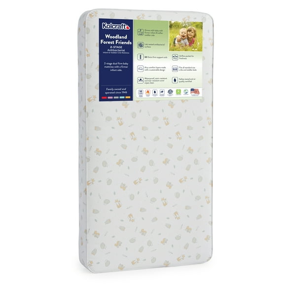 Kolcraft Dual Firm Crib Mattress, Toddler Mattress, Antibacterial Pediatric Premier Baby Mattress, Woodland Forest Crib Mattress