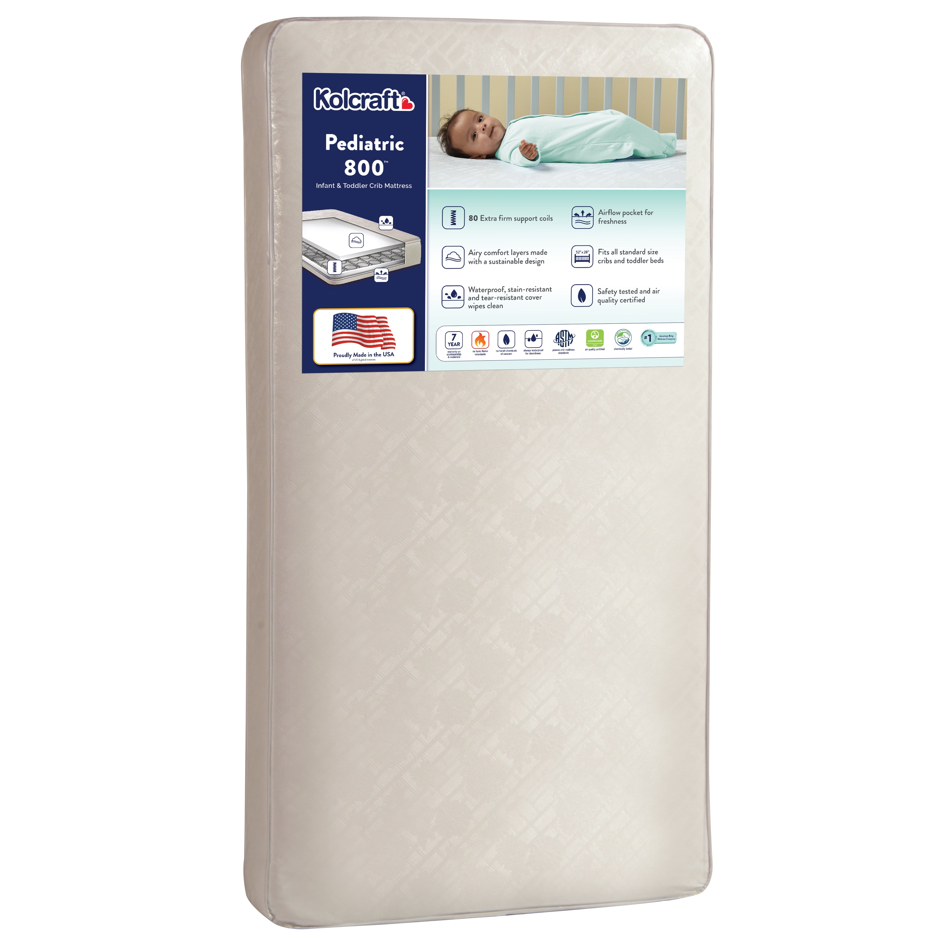 Kolcraft Pediatric 800 Extra Firm Ultra Deluxe 80 Coil Crib Mattress White