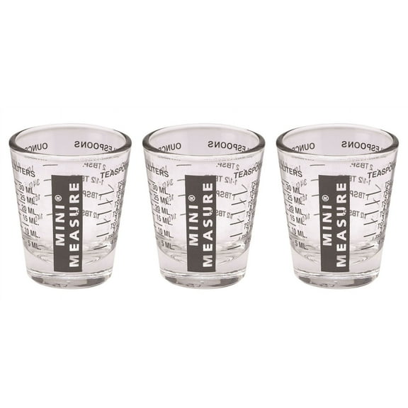 Kolder Mini Measure 20-Increment Measuring Shot Glass, for Multi-Purpose Liquid and Dry Ingredients, Black, Set of 3