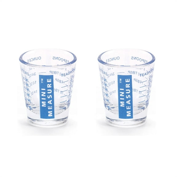 Kolder Mini Measure 20-Increment Measuring Shot Glass, for Multi-Purpose Liquid and Dry Ingredients, Blue, Set of 2