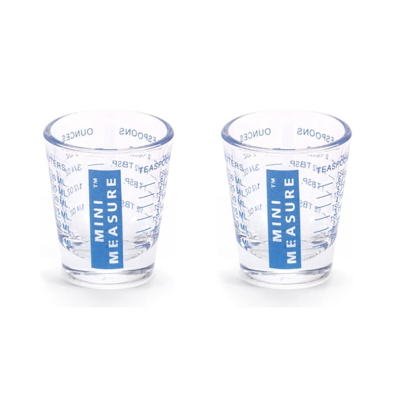 Kolder Mini Measure 20-Increment Measuring Shot Glass, for Multi-Purpose Liquid and Dry Ingredients, Blue, Set of 2