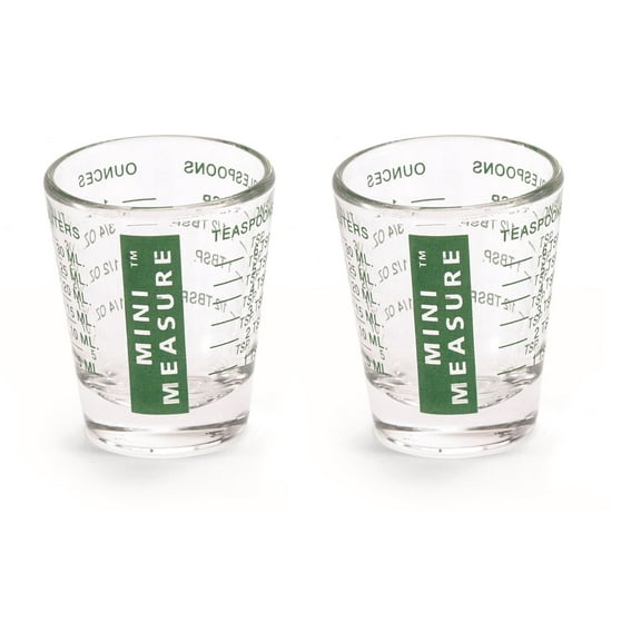 Kolder Mini Measure 20-Increment Measuring Shot Glass, for Multi-Purpose Liquid and Dry Ingredients, Green, Set of 2