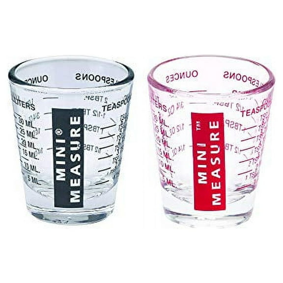 Kolder Mini Measure 20-Increment Measuring Shot Glass, for Multi-Purpose Liquid and Dry Ingredients, Red Black, Set of 2