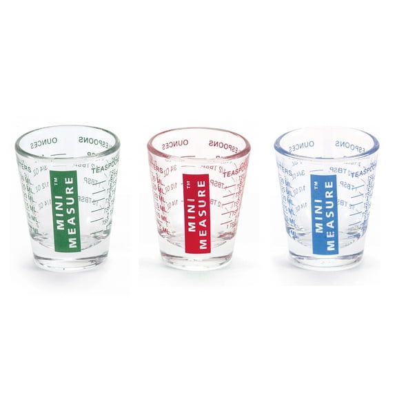 Kolder Mini Measure 20-Increment Measuring Shot Glass, for Multi-Purpose Liquid and Dry Ingredients, Red Blue Green