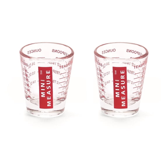 Kolder Mini Measure 20-Increment Measuring Shot Glass, for Multi-Purpose Liquid and Dry Ingredients, Red, Set of 2