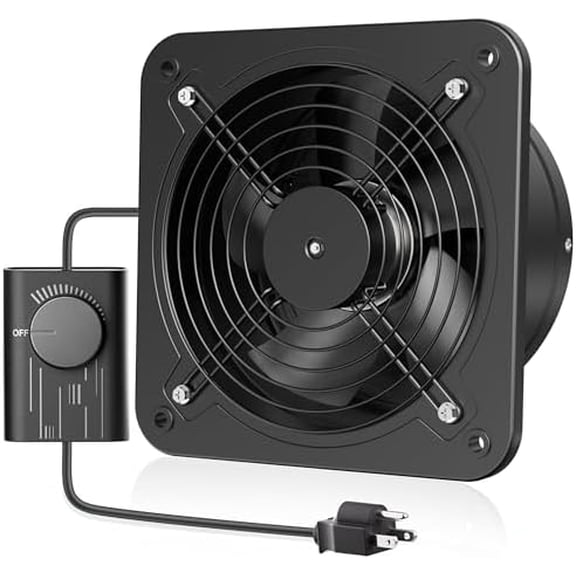 Koldwater 10 Inch Exhaust Fan with Speed Controller, 988 CFM Kitchen Exhaust Fan with Damper, Metal Extractor Fan for Window, Attic, Ceiling, Basement Ventilation