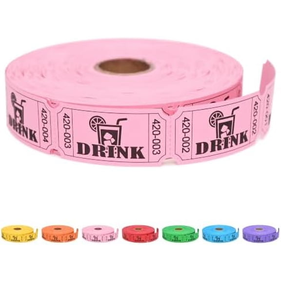 Koldwater 1000 Raffle Tickets Rolls, Drink Tickets Single Roll | for Events, Leisure, Movie Watching, Entertainment, Class Reward & Prizes (Pink - 7 Color Selection)