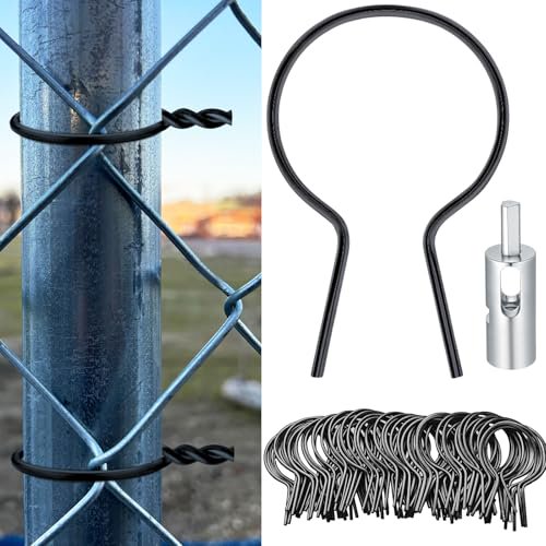 Koldwater 200 Pcs Twist Fence Ties Preformed 9 Gauge Galvanized Steel with Drill Chuck Pre-Cut Chain Link Fence Tools for Fixing Chain Link Mesh to Posts Farms Gardens(Black,1-7/8" OD)