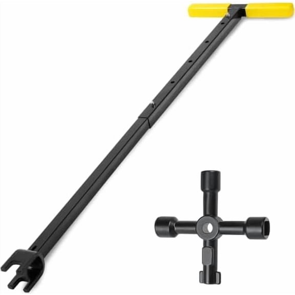 Koldwater 37 Inch Water Meter Key, Adjustable Length, 4-Way Multi-Functional Utility Key, Contractor Grade Enforced Steel Shut Off Tool, T-handle Water Key for Meter Valve
